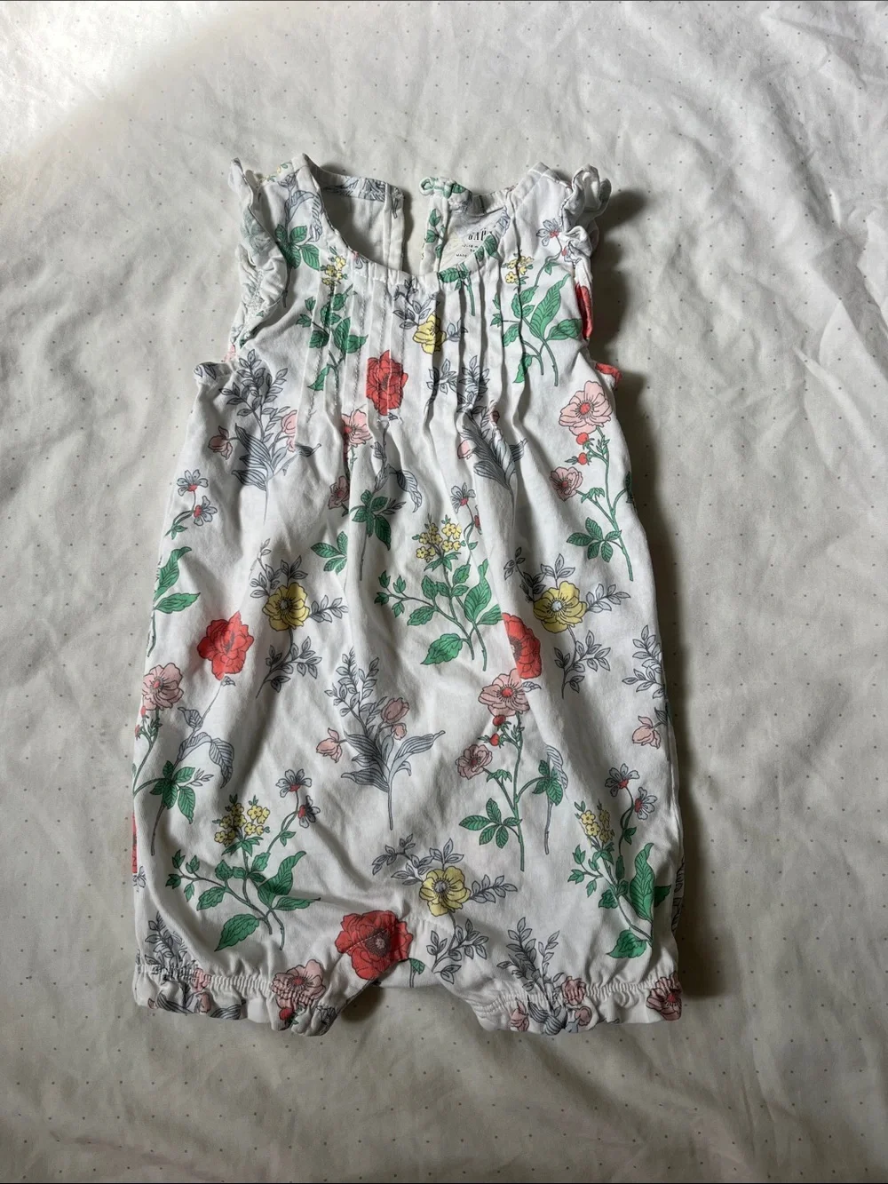 GAP White Floral Sleeveless Romper with Red & Yellow Blooms